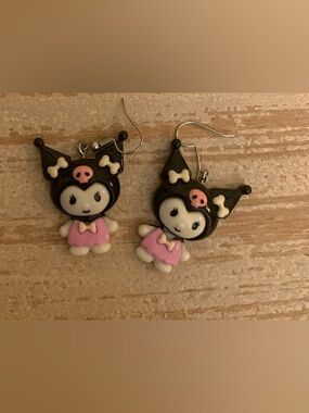 Cute Pink & Black Character Drop Earrings for Kids